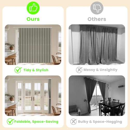 Image of AJAZZ Blackout Accordion Door Curtain 1 Panel 98 inchx106 inch Grey - Magnetic Folding Room Divider, No-Drill Sliding Patio Closet