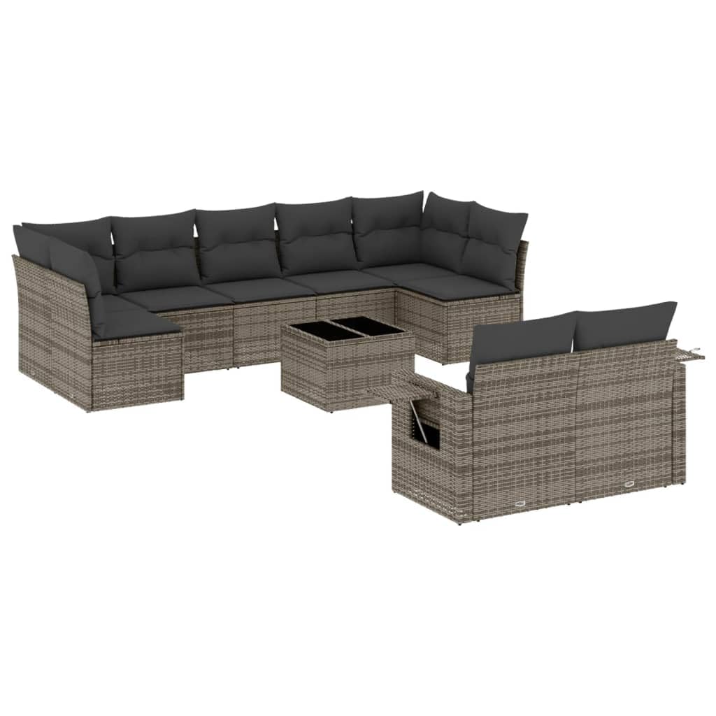 Set di 10 mobili da giardino in polyrattan, colore grigio, 62 x 62 x 69 cm, resistente alle intemperie, con tavolino per balcone, terrazza e giardino