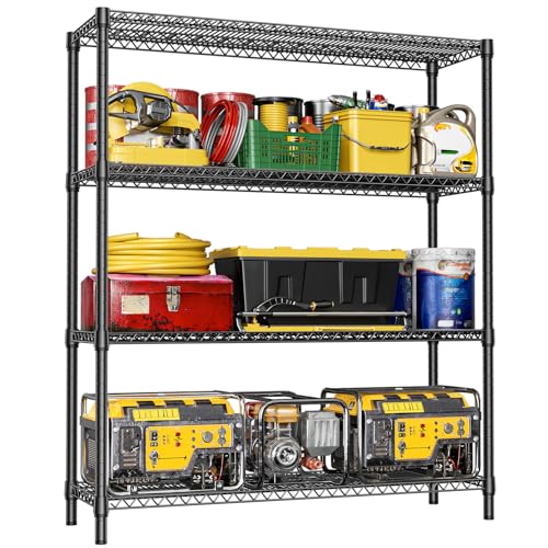 IZEUK 4-Tier Metal Garage Shelving, Heavy Duty Adjustable Storage Rack Organizer, Industrial Steel Shelves for Basement, Kitchen, Office, Warehouse (Black, 17.7
