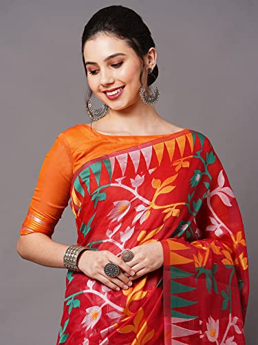 Image of AKHILAM Women's Cotton silk Woven Design Saree With Unstitched Blouse Piece(COTFLW09 Parent)