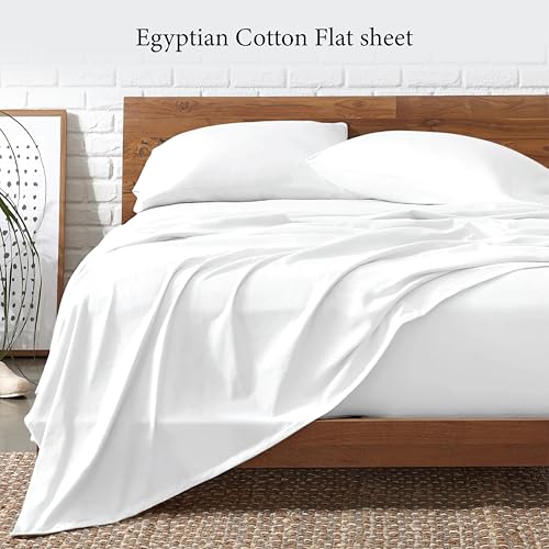 Funky Gadgets King Size Flat Sheet 100% Egyptian Cotton Bed Sheet 300 Thread Count Luxury Hotel Quality Flat Sheets Plain Dyed Breathable White Bed Sheets (250 X 280cm).`