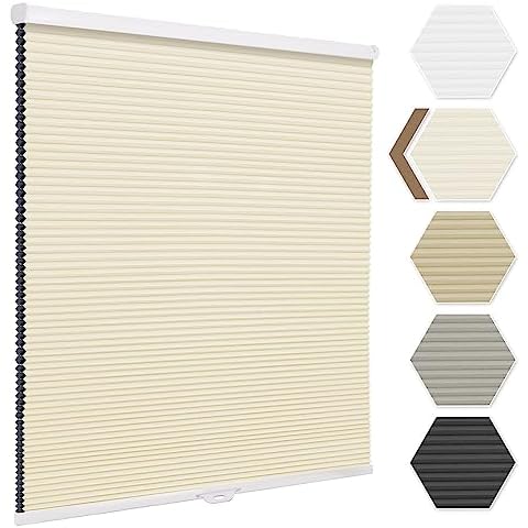 SUAKY Cellular Shades Cordless Window Blinds, Beige Eco-Friendly Honeycomb Blinds for Windows, Noise Insulation, Easy to Install for Home, Room Darkening, 29" W x 64" H Cover
