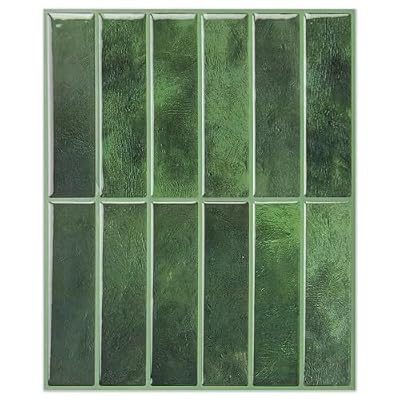LONGKING 10-Sheet Green Peel and Stick Backsplash Tiles for Kitchen Wall, Kitchen Backsplash Wall Tile, Waterproof Back Splash Stick on Tiles for Bathroom