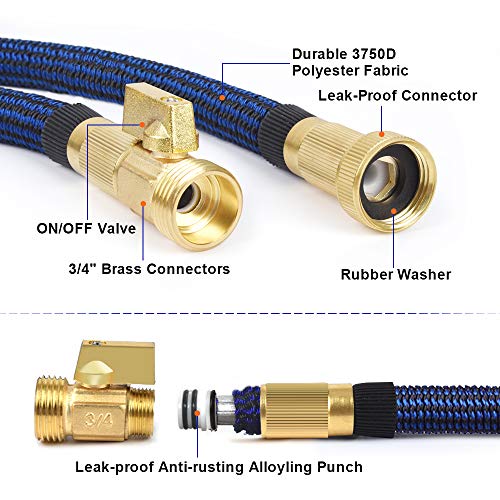 50ft Garden Hose Expandable Water Hose with 10 Function Nozzle, Leakproof Expanding Flexible Outdoor Yard Hose with Solid Brass Fittings, Extra Strength 3750D Durable Car Wash Hose Pipe