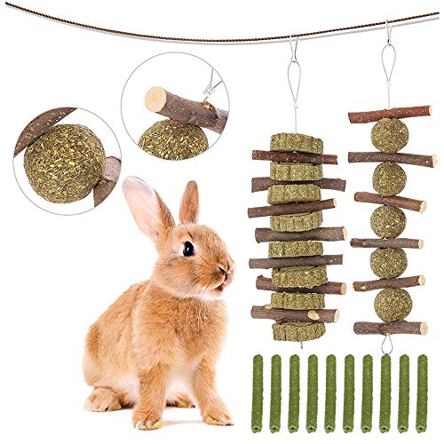 QICI Bunny Chew Toys for Teeth, Organic Apple Wood Sticks Rabbits Improves Dental Health, Natural Organic Apple Sticks for Rabbits, Cats, Hamsters, Gerbils Birds