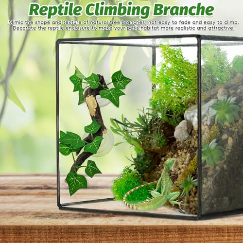 Image of PINVNBY 2 PCS Reptile Corner Branch Terrarium Plant Decoration with Suction Cup Resin Plant for Amphibian Lizard Snake Climbing