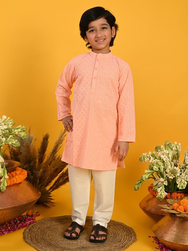 Image of Saka Designs Boy's Embroidered Kurta & Pyjamas - Red