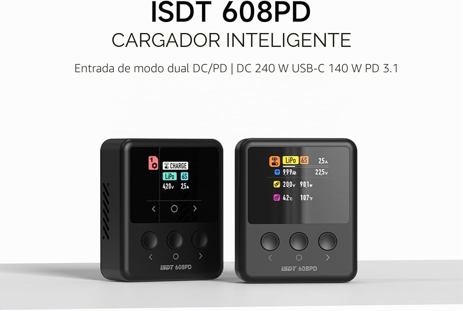 ISDT 608PD Cargador de Batería Lipo DC 6S/240W/10A USB C 100W/5A para Baterías RC Cargador de Equilibrio para Baterías Life/Lilon/LiPo/LiHV (1-6S), NiMH (1-16S), Pb (1-12S)