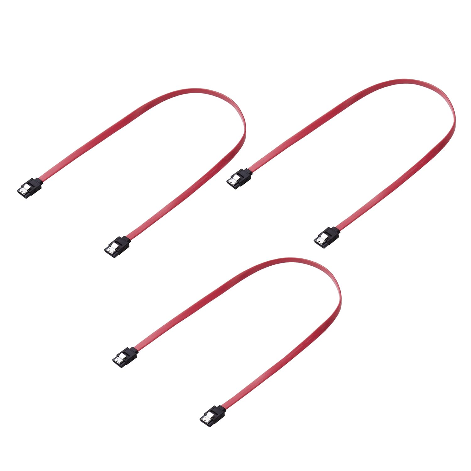 Elecom ECST6-045 SATA Cable, 17.7 inches (45 cm), Set of 3, SATA 3.0 [Backwards Compatible] 6Gbps Flat Cable with Latch for Serial ATA HDD SSD Red