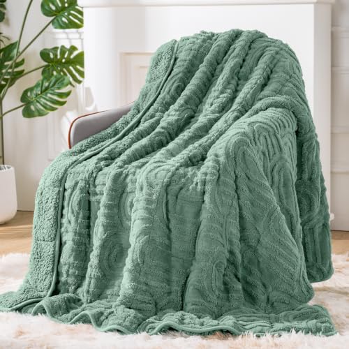 Image of Sherpa Fleece Adult Weighted Blanket Great for Sleep, 20 lbs Dual Sided Soft Fuzzy Heavy Blankets for Couch Bed Sofa, Cozy Warm Arched Jacquard Throw for Winter (Sage Green, 60 inch x 80 inch, 20 Pounds)