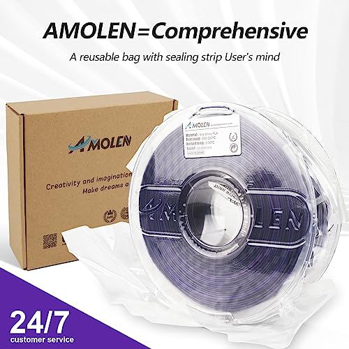 Image of AMOLEN PLA 3D Printer Filament, Silk Shiny Black Purple PLA Filament 1.75mm, Color Change 3D Printing Filament for Most FDM 3D Printer, 1kg Spool(2.2lbs)
