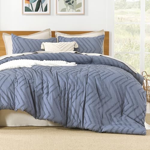 Image of Litanika Boho Queen Comforter Set, 3 Pcs Bluish Grey Lightweight Bedding