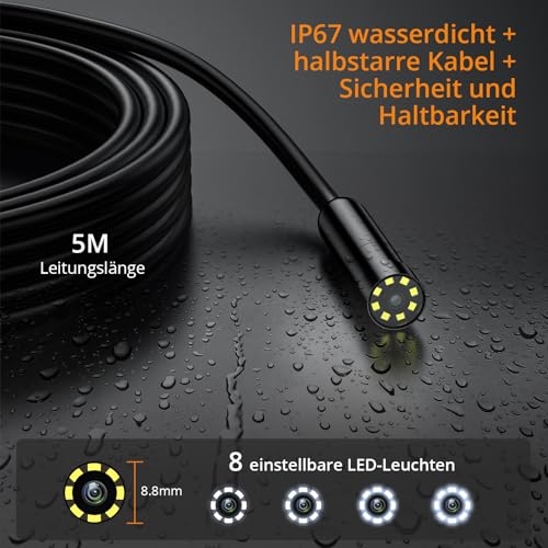 Neoteck Endoskopkamera 1920P HD Snake Inspektion Endoskop Wasserdicht mit 8 LED Leuchten...