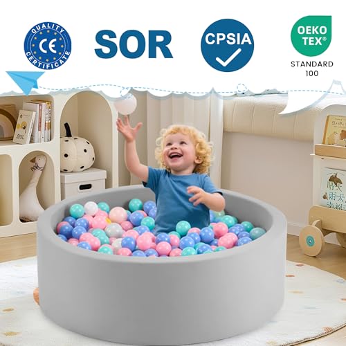 Aunekiv Bällebad für Baby ab 1 Jahr ohne Bälle, 90x30 cm Bällepool Ballgruben Spielzeug für Kleinkinder, Grau