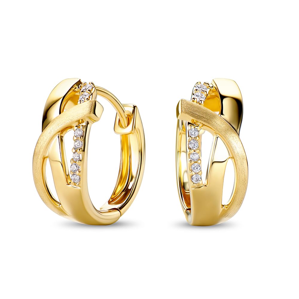 MIORE Pendientes de Aro Mujer con Circonitas Brillantes en Plata de Ley 925 - Plata de Ley 925 Dorados en Oro Amarillo de 18K 750, Pendientes Aro hipoalergénicos.