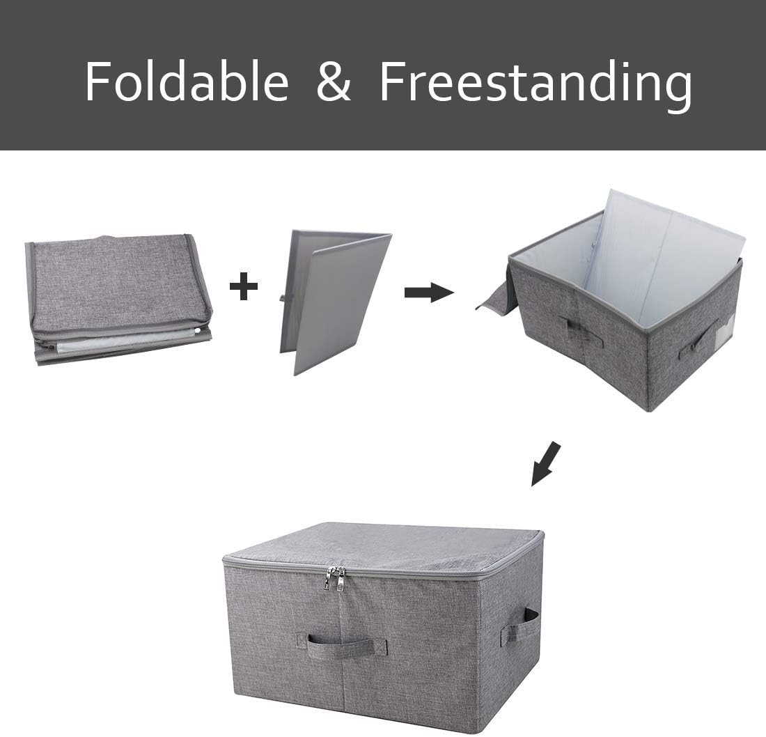 iwill CREATE PRO Pack of 3, 17.7 * 13.8 * 9.8" Stackable Folding Storage Baskets with Lid & Carry Handles & Memo Pocket, Good Wardrobe Separator Bins, Dark Gray image 3