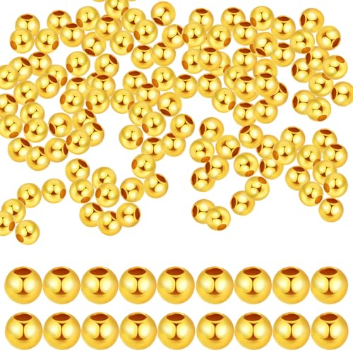 CANIPHA 600Pcs 18K Gold Filled Beads, Round Brass Beads for Jewelry Making Gold Charms, DIY Beading & Jewelry Making (2MM