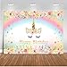 Mehofoto Licorne Anniversaire Toile de Fond 7x5ft Licorne Floral Anniversaire Photographie Fond Glitter Étoile Arc-en-Licorne Photo Booth Décors Décors Décoration