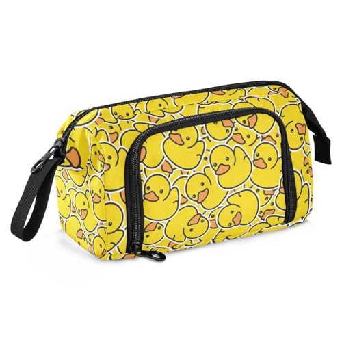 Image of Rubber Ducks Yellow Print Pencil Case Pouch Big Capacity Pencil Bag Box Organizer Pen Case with Compartmens Stationery Organizer for Girls Boys Women School College Office