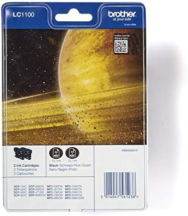 Brother LC-1100BK Inkjet Cartridges, Black, Twin Pack, Standard Yield, Includes 2 x Inkjet Cartridges, Brother Genuine Supplies