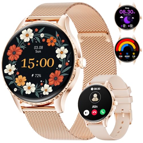 CHOOSETIME 7.99mm Ultra Dünn Smartwatch Damen mit Telefonfunktion 1.32 AMOLED Smart Watch für Android/iOS IP68 Wasserdicht Fitnessuhr 270+ Ziffernblätter Menstruationszyklus Roségold