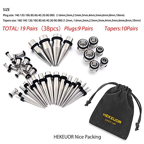 HEKEUOR 38PCS 16g-00g Surgical Steel Ear Stretching Kit Tunnels and Tapers Set4