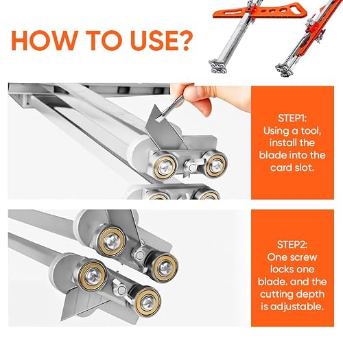 Upgraded Foldable Drywall Cutting Tool|Plasterboard Cutter|Gypsum Board Cutting|Hand Push Drywall Cutout|Safety Plasterboard Cutting Tool for Wall,Build,Decoration (Orange Dual Positioning 19 Wheels) - Image 5