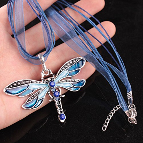 AKOAK Fashion Creative Bohemian Jewelry Ethnic Multi-layer Chain Colorful Enamel Dragonfly Pendant Necklace（Blue）3