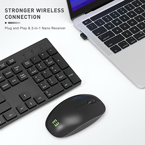 Image of seenda Wireless Keyboard and Mouse Set, 2.4GHz USB Keyboard and Mouse Combo Full Size US Layout, with Number Pad, for Windows XP /7 /8 /10 /11, MacBook, PCs, Laptops, Black