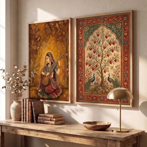 Image of kotart Madhubani Art Wall Painting Traditional Home Decoration With Frame For Living Room Bed Room Hotel Wall Decor Digital Reprint Set of 2 (10X13 INCH)
