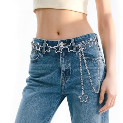 Women Star Waist Chain, Silver Chain Belt Adjustable Metal Plus Size Belly Chains Belt Belly Chains Suitable Formal Wear Jeans Dresses Casual Pants Girls Gifts for Women (Silver)2