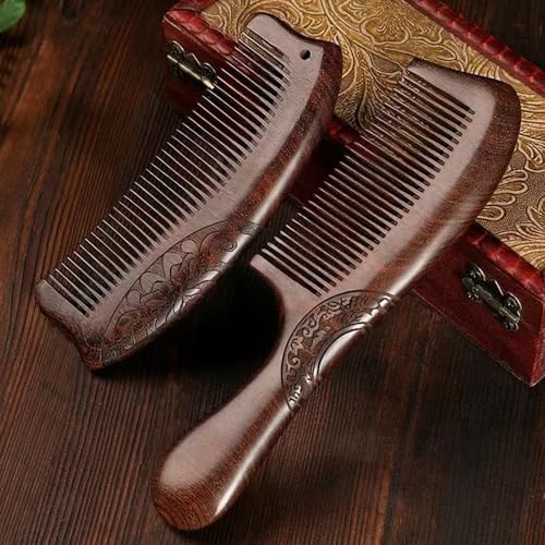 Natural Sandalwood Comb - Anti Static Wooden Comb for Women, Smooth Detangling Fine Tooth Hair Comb, Portable Travel Wood Combs for Curly & Straight Hair