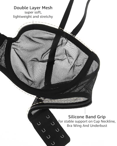 INLYRIC Women's Sheer Strapless Bras Mesh Sexy Unlined Plus Size See Through Bra Underwire Demi Mesh Non Padded4