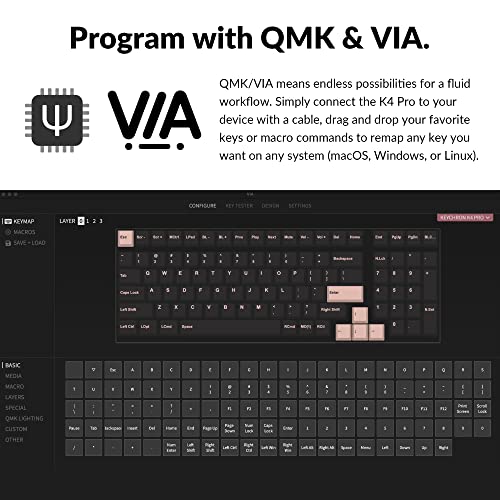Image of Keychron K4 Pro Custom Wireless Mechanical Keyboard, 96 Keys Hot-swappable QMK /VIA Programmable Macro with K Pro Brown Switch RGB Backlit Compatible Mac Windows Linux - Black