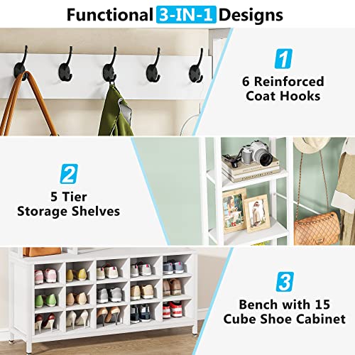 Tribesigns Entryway Bench With Coat Rack Hall Tree With Bench And Shoe Storage Shelves, Modern Mudroom Bench With Shoe Storage And Coat Rack Hooks, Furniture For Hallway, Bedroom #TOP5
