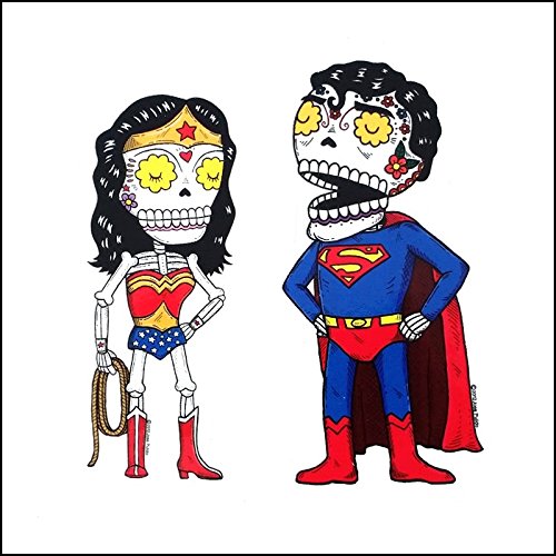 Wonder Woman And Superman - Weather Proof Die Cut Vinyl Day of the Dead Sticker