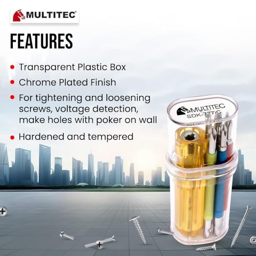 Image of MULTITEC SDK-777iC 7-in-1 Insulated Screwdriver Kit | Electrician Tool Set with Voltage Tester | Heavy-Duty Electrical Maintenance Toolkit