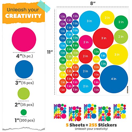 Corrure Colorful Polka Dot Home Wall Decals (255Pcs) - Easy Peel And Stick Decor Stickers For Baby Nursery, Kids Toddler Bedroom, Living Room, Safely Removal From Walls, Assorted Size Decal Dots #TOP6