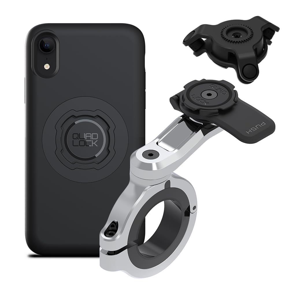 Quad Lock Motorcycle Handlebar Phone Mount PRO Chrome - Large with Vibration Dampener and MAG Phone Case for iPhone XR