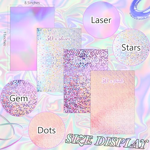 Kosiz 100 Sheets Metallic Holographic Card Stock Shiny Glitter Cardstock Iridescent Mirror Paper 8.5 x 11'' 250 GSM Thick Mixed Color Foil Paper for Scrapbook Letter Poster Craft(Colorful)