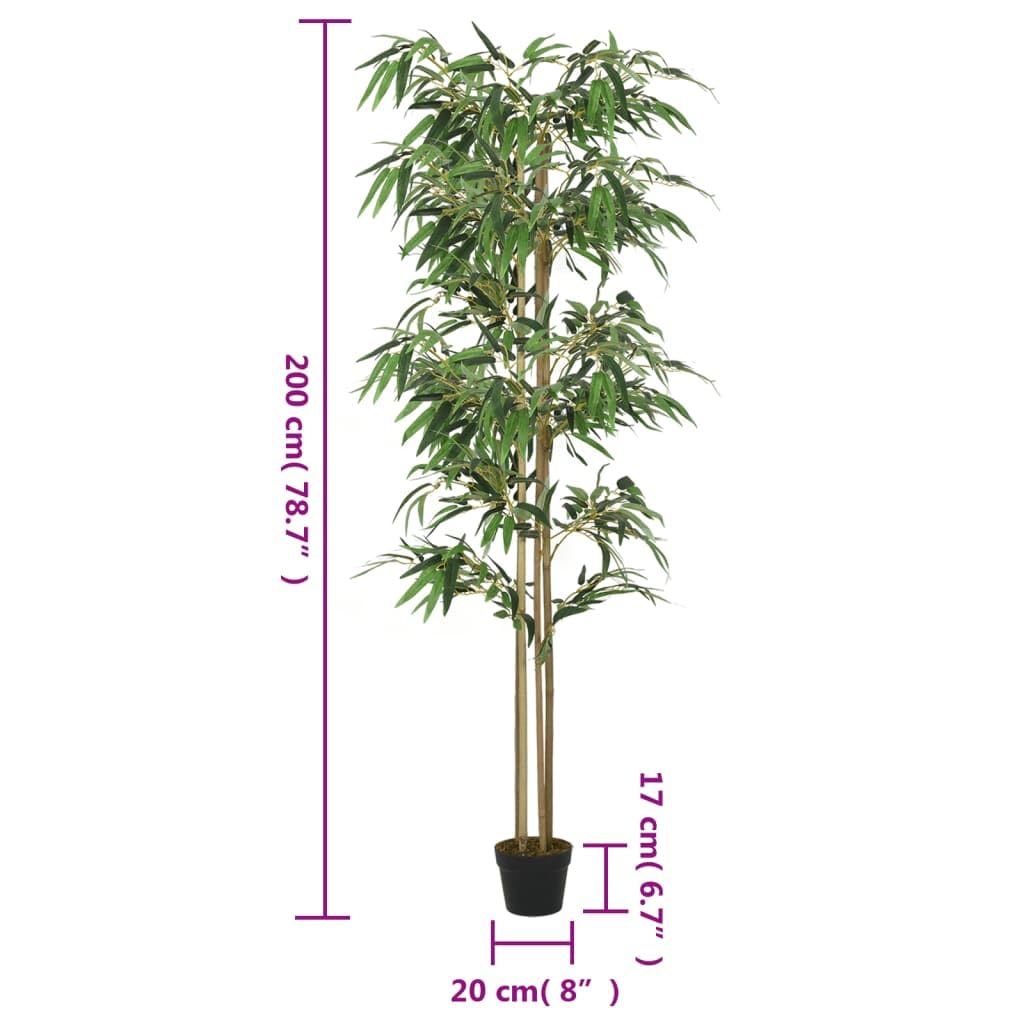 Albero di bambù artificiale con 1520 foglie, altezza 200 cm, verde in bambù e fibra tessile, con vaso di plastica, ideale per soggiorno, ufficio, balcone, giardino e interni