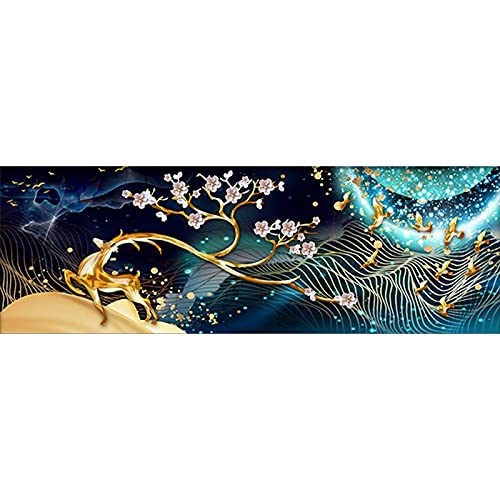 Kit complet broderie diamant wapiti d'or pour décorer le salon avec un grand tableau moderne DIY