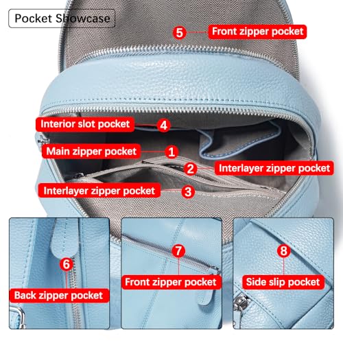 Image of zency 15 Colors Real Soft 100% Genuine Leather Women Backpack Fashion Ladies Travel Bag Preppy Style For Woman (Light Blue)