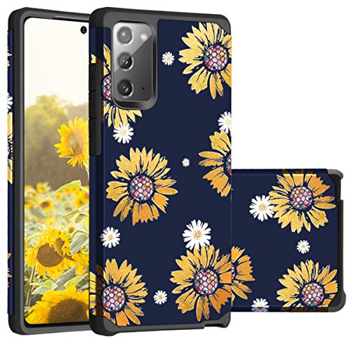 Casewind for Samsung Galaxy Note 20 Case Sunflower Shiny 2 in 1 Hard PC & Soft Silicone Hybrid Shockproof Anti-Scratch Rugged Bumper Protective Cover Galaxy Note 20 Case 5G,Navy Blue