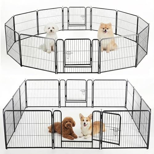 Image of NEWBULIG Dog Playpen for Indoor 12 Panels 24 inch - Portable Heavy Duty Metal Pet Exercise Pen with Door, Foldable Small Dog Puppy Playpen Fence for Outdoor RV, Camping, Yard, Garden