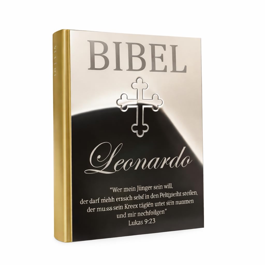 Personalisierte Kinderbibel mit Name & Wunschvers | Wahlweise Gold/Silber-Cover | Kreuz Modern oder Orthodox | Einzigartiges Geschenk zur Erstkommunion, Taufe, Konfirmation & Einschulung (Silber)