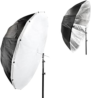 Pixapro 160cm Parabolic Umbrella Giant Brolly Box Photography Lighting Bounce Softbox Flash Reflector Professional Studio Light Modifier Diffusion (160cm With Removable Diffusion, Black/Silver)