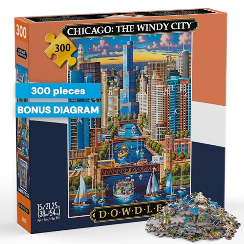 Buffalo Games - Eric Dowdle Chicago The Windy City - Rompecabezas de 300 piezas grandes | Arte de Eric Dowdle, Hecho en USA, Piezas de fácil agarre, Cartón reciclado, Tamaño: 21 x 15 pulgadas, Incluye póster, Arte enmarcable miniatura 1