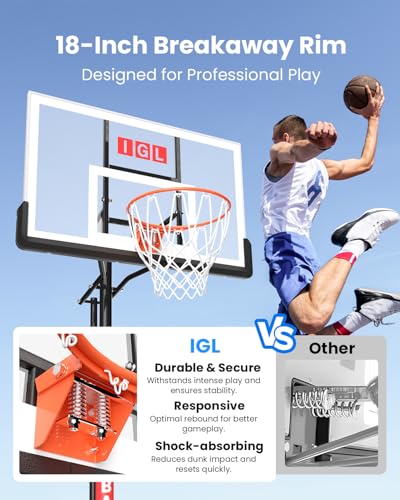 Image of IGL In ground Basketball Hoops Outdoor, 10ft Height Adjustable Basketball Goal In ground with Shatterproof Backboard and Pro-Style Rim