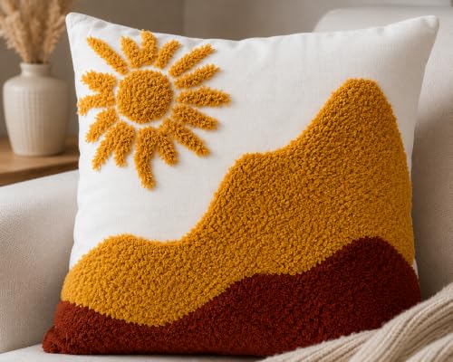 Image of Sofa Cushion Cover Cotton for Living Room Couch Soft Pillow Covers (Sun & Mountain, 16 inch x 16 inch)
